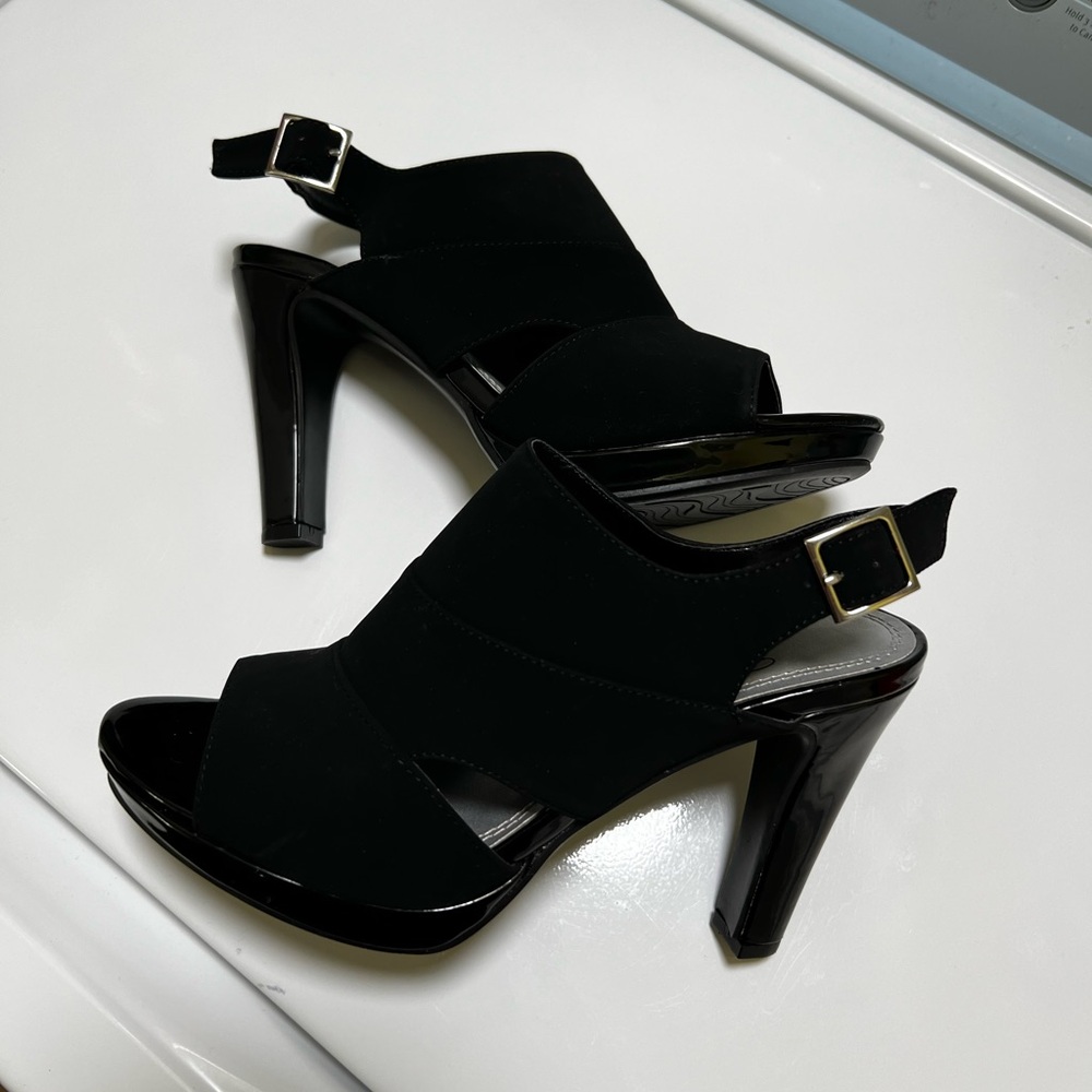 Women’s Peep Toe Black Platform High Heels 7.5W